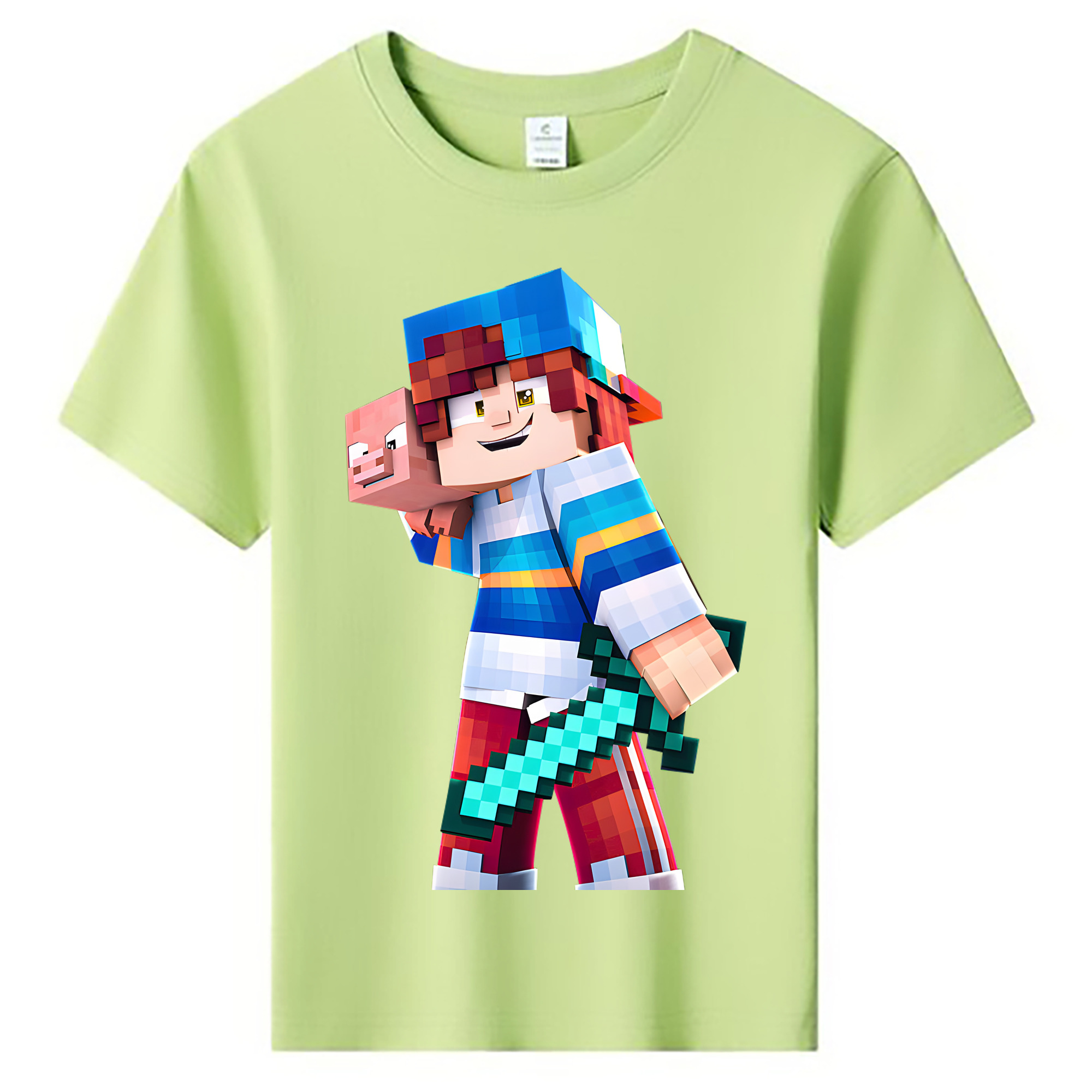 （画像用） マインクラフト ブロックの世界 Minecraft MC Block world 綿100％キッズTシャツ（フロントプリント）